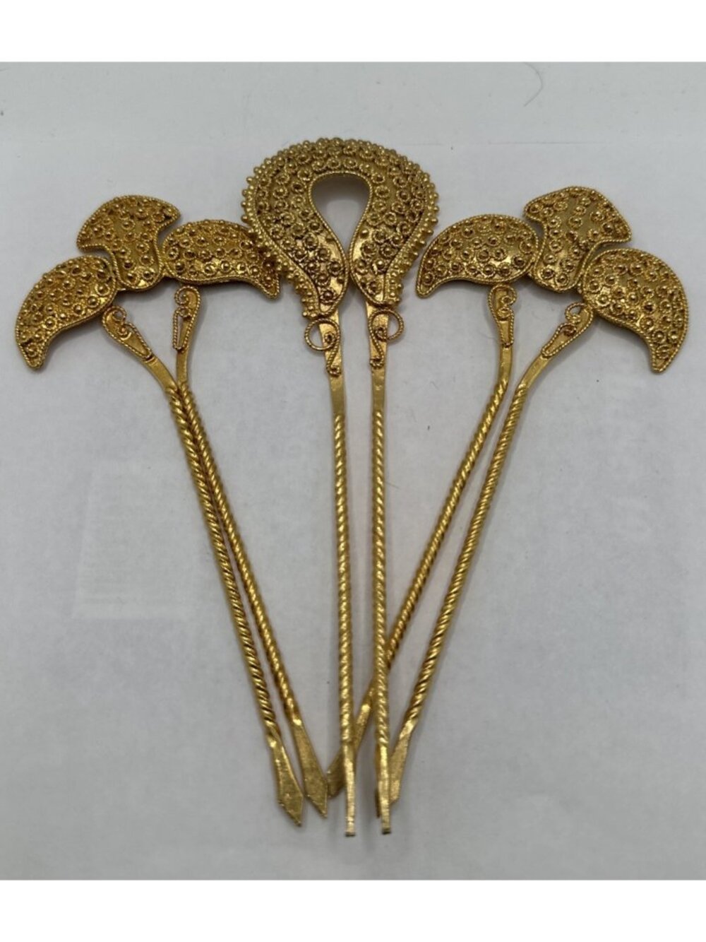 Set Of 3 Bright Gold Tone Ornate Hair Pins Accessories 5.5” Bali Bridal
